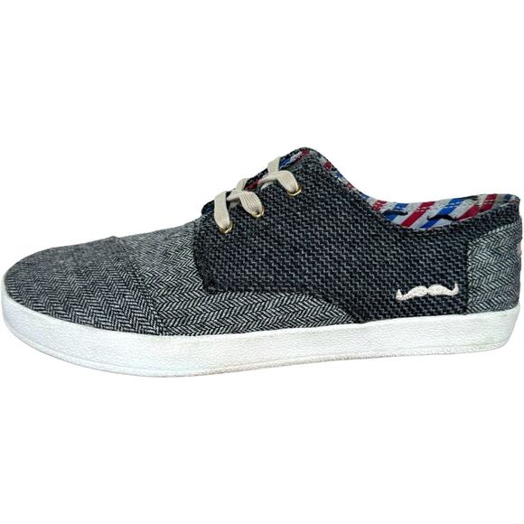 TOMS Mens Mustache Sneakers Gray Herringbone Lace Up Low Top Flat Heel Casual 8 - Picture 3 of 12